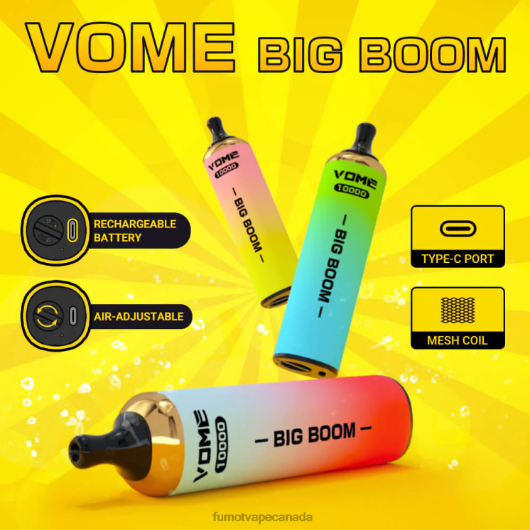 Fumot Vome Big Boom 8D68N438 Disposable Vape Pen 10000 - 20ML (1 Piece) Grape Fumot disposable vape